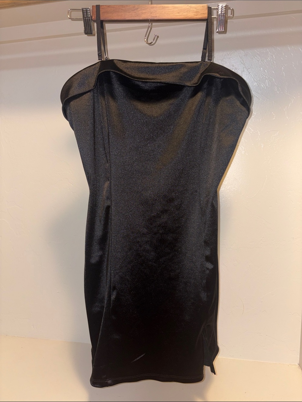 Mona B Black Satin Strapless Cocktail Dress